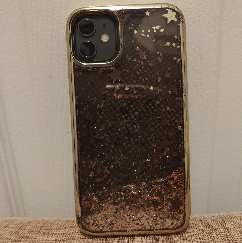 iPhone 11/XR Liquid Stars & Sparkle Gold Design Case.